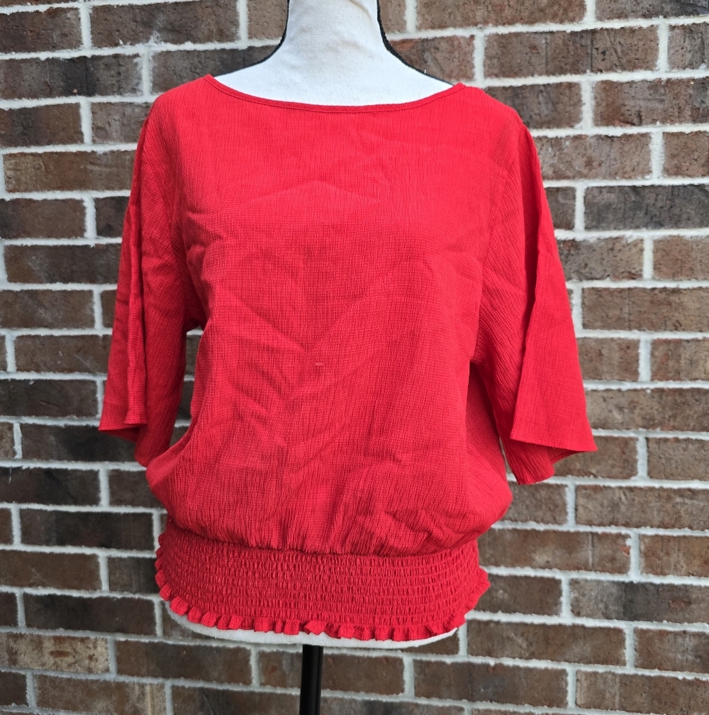 Michael Kors Cropped  Red Elastic Waist Top
